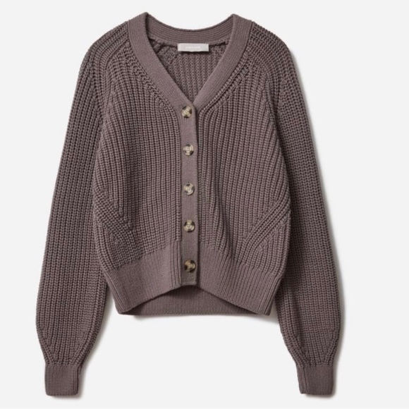 Everlane The Texture Knitted‎ Cardigan Size Small Grey Button Front - Picture 2 of 7